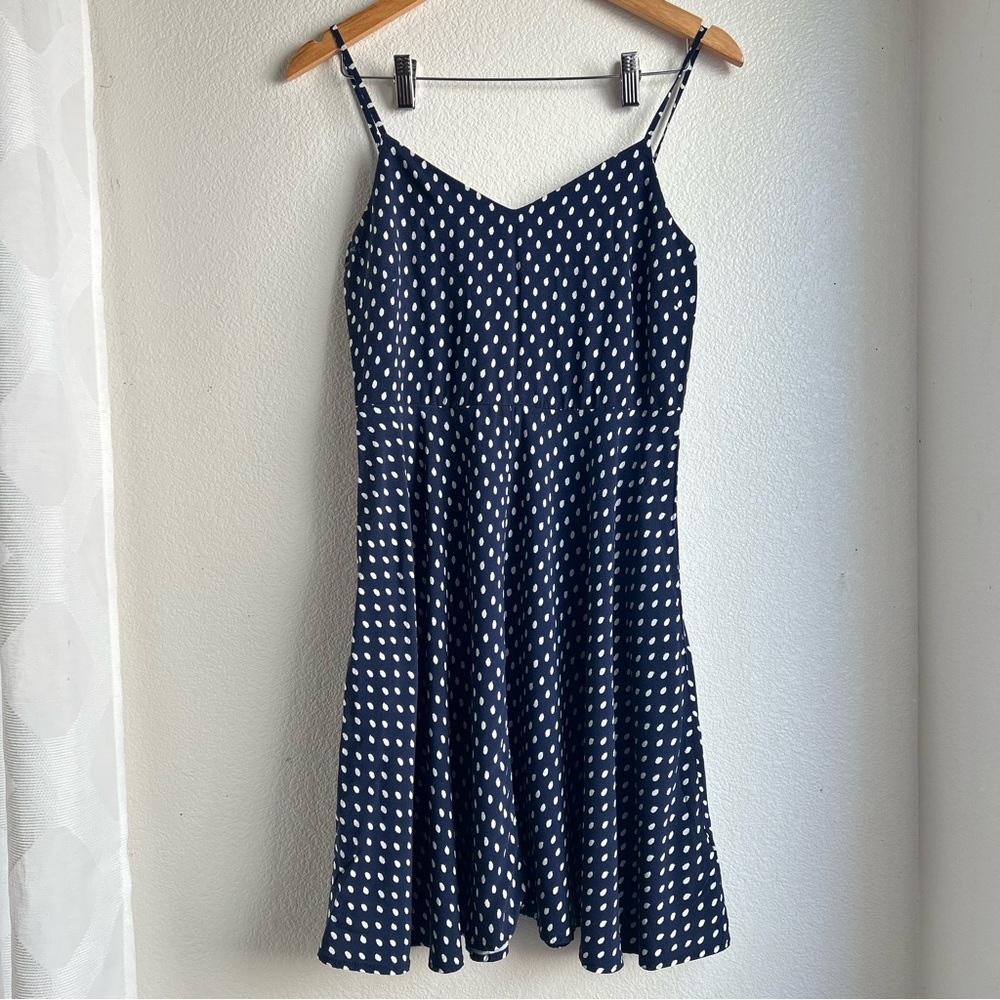 Gap | Navy Polka Dot Fit and Flare Mini Dress - Picture 3 of 13